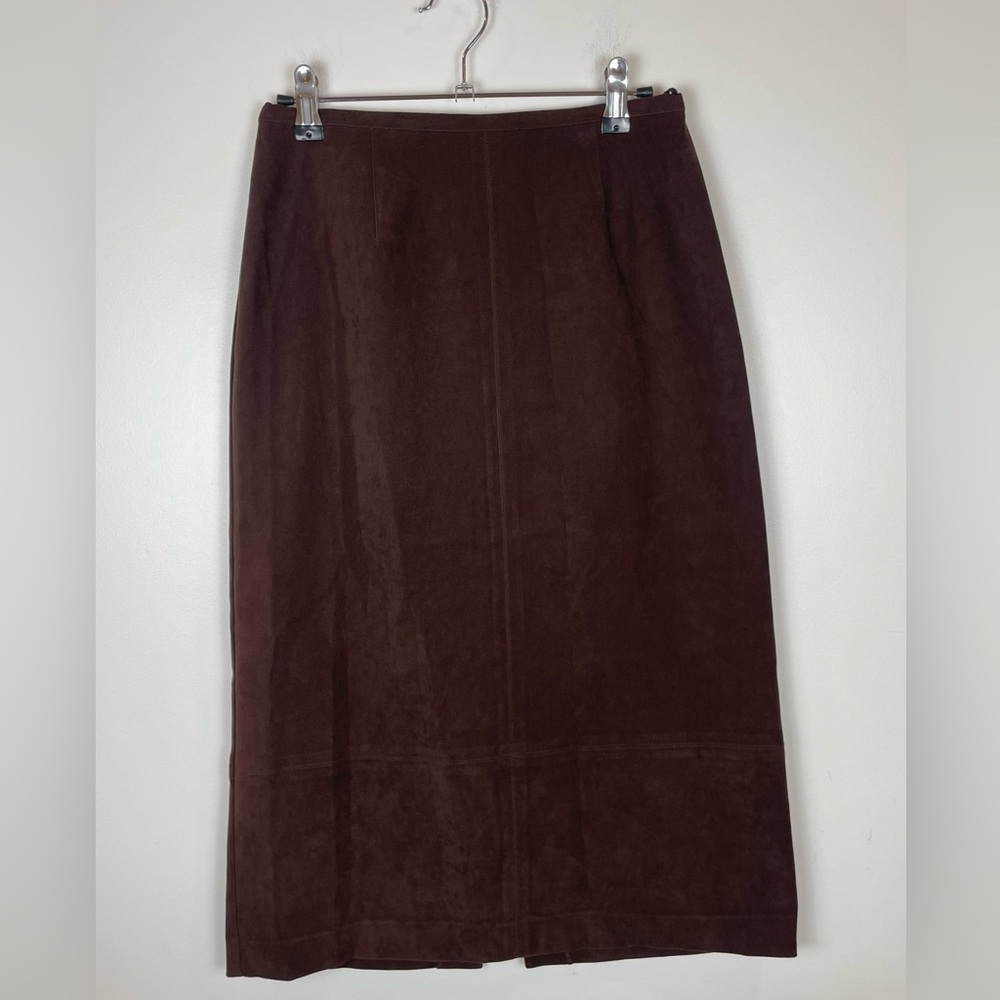 Vintage Brown Suede-Look Midi Skirt Western Ranch Ralph Lauren-Style 4P